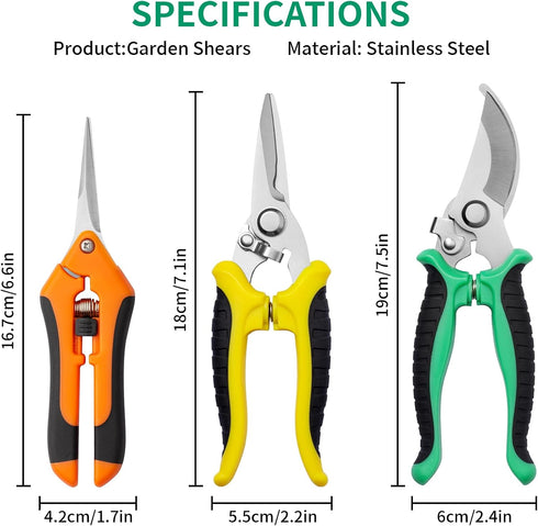 Garden Pruning Shears 3 Pack Gardening Shears Garden Scissors Stainless Steel Garden Shears Pruning Scissors Garden Clippers Pruning Shears for Ga...