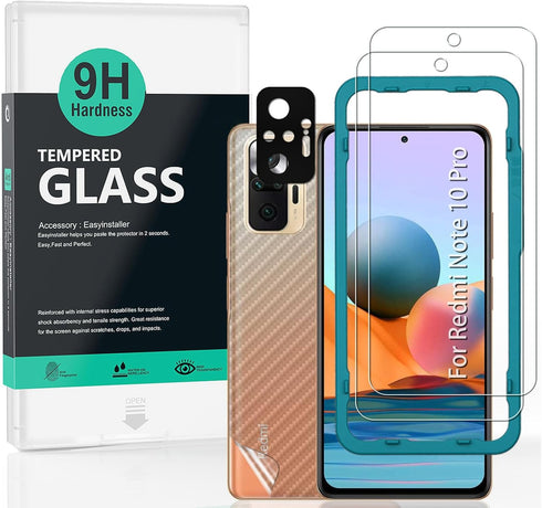 Ibywind Screen Protector For Redmi Note 10 Pro 4G (6.67 Inches) with 2Pcs Tempered Glass,1Pc Camera Lens Protector,1Pc Backing Carbon Fiber Film [...