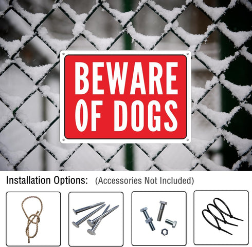 Beware of Dog Sign, Metal Warning the Dogs Signs for Fence Gate, 2 Pack 10 x 7 inches, for Indoor and Outdoor Use, No Fade Aluminum Weatherproof L...