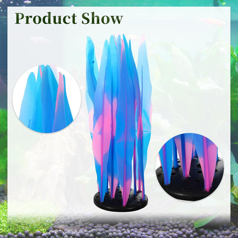 Aquarium Glowing Kelp Plant, Soft Silicone Glowing Fish Tank Decorations, Fluorescence Coral Decor for Aquarium Decor Blue 2pcs...