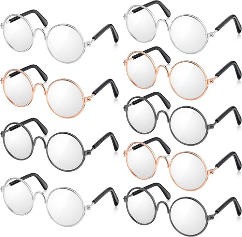 9 Pairs Doll Glasses Metal Wire Rim Clear Lens Eyewear Fabric Doll Dress Up Eyeglasses Mini Dolls Costume Accessories for 18 Inch and Other Item D...