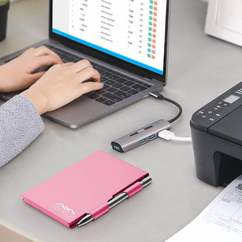 Metal Pocket Notebook, Small Pocket Notepad Aluminum Note Case with Mini Metal Pen and 60-Page Sheets (Fuchsia)...