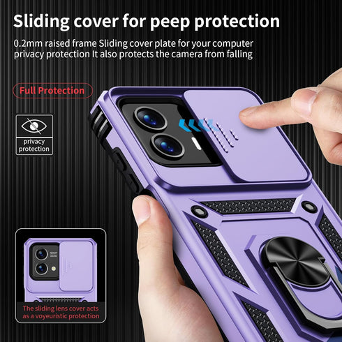 for Moto G 5G 2023 Case with Slide Lens Cover, HD Screen Protector, Military Grade Drop Protection, Magnetic Rotated Ring Holder Kickstand Phone C...