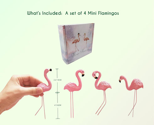 Mini Flamingos Figurines with Stakes - Set of 4 Small Flamingos Garden Gifts for Women Resin for Flower/Plant Pot Decorations - Miniature Fairy Ga...