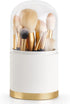 Mkono Covered Makeup Brush Holder Organizer with Glass Lid Premium Leather Make Up Brushes Cup with Dustproof Cover for Vanity Desktop Countertop ...