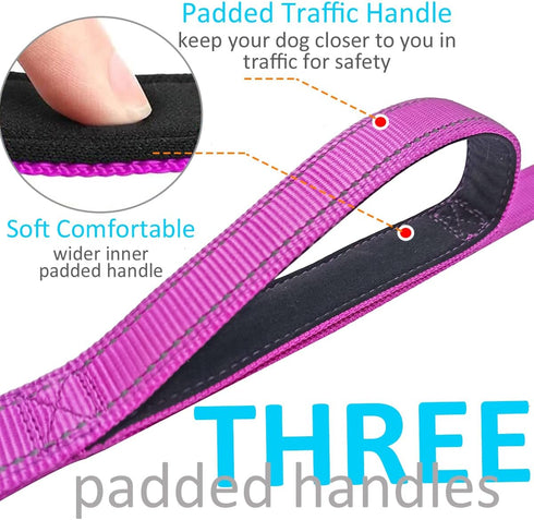 3 Handle Dog Leash, 10FT Triple Handle Dog Leash Reflective Stitching, Three Padded Traffic Handles, Heavy Duty Dog Leash, Training Dog Lead for C...