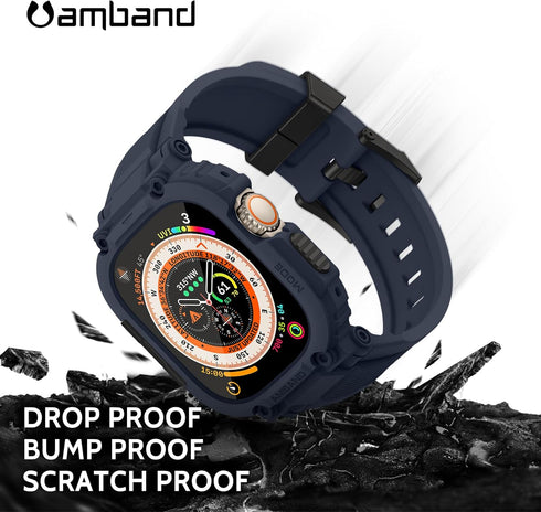 amBand Bands Case Screen Protector Compatible with Apple Watch Ultra 2/1 49mm, M1 Sport Series Rugged Cover Strap and 9H Tempered Glass Film, Prot...