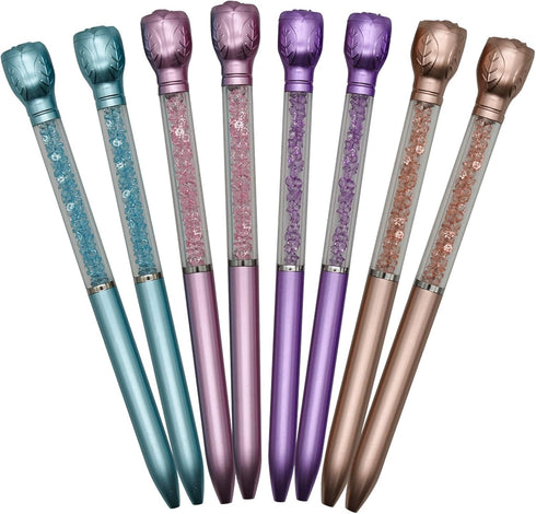 Maydahui 24PCS Rose Ballpoint Pen Retractable Flower Pens Crystal Quicksand Gem Pen Black Ink for School Home Party...