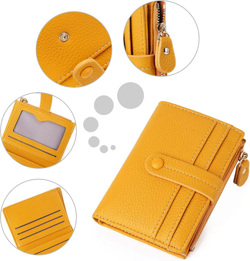 HKCLUF Small Wallet for Women,RFID Blocking Bifold Wallets Zipper Leather Coin Purse Credit Card Holder Wallets With ID Window(Yellow)...