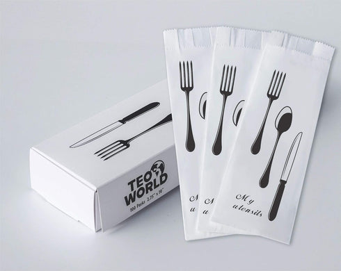 100 Pack 100% White Kraft Paper Bags, 2.75 x 10 inches White Plain Bag Kitchen Cutlery Utensils Holder...