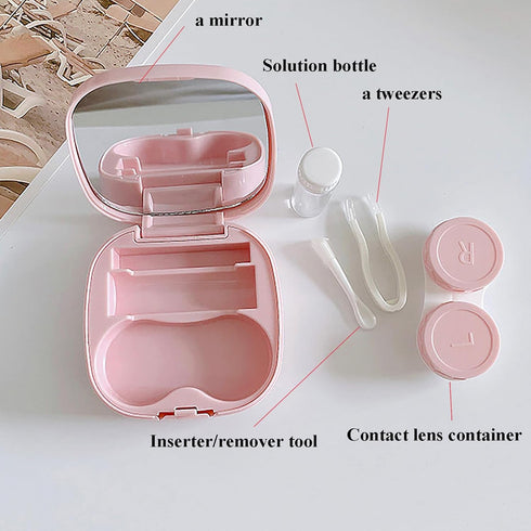 Contact Lens Case with Cleaner Washer, Portable Contact Lens Travel Kit with Mirror Remover Tool Tweezers Solution Bottle Mini Container Holder St...