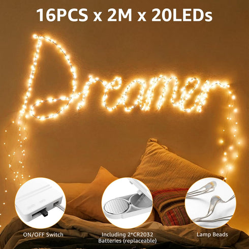 Olafus 16 Pack Christmas Fairy Lights Battery Operated Warm White, Halloween Small String Lights Copper Wire 20 LED 7ft, IP68 Waterproof Bottle Li...