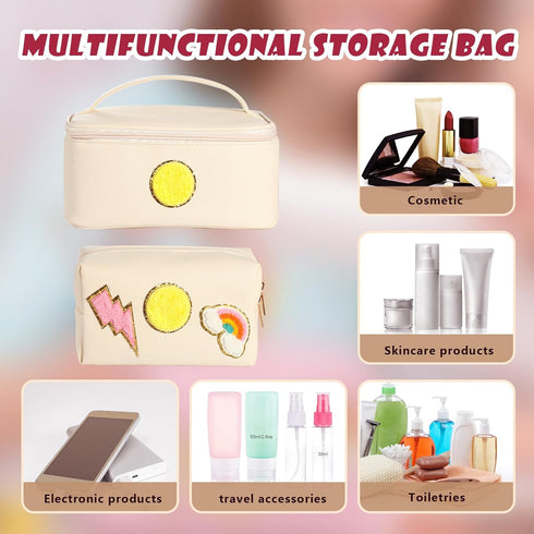 Yowivon 2 Pack Cute Makeup Bag Cosmetic Bag Waterproof Travel Toiletry Bag for Women Teen Gifts Preppy Skin Care Bag Organizer Zipper Pouch...