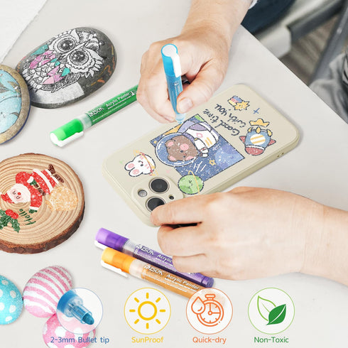 ZSCM 12 Colors Acrylic Glitter Markers Paint Pens, Rock Painting Pens Markers Metallic Art Marker for Kids Adults Card Making Painting Glass Ceram...