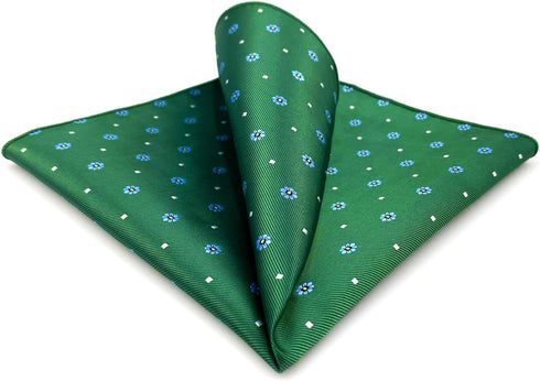 S&W SHLAX&WING Men's Pocket Square Emerald Green with Blue Flower for Suit Jacket Wedding...