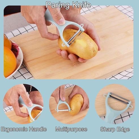 Magicorange Travel Cutting Board Set, 3 Pcs Portable Mini Camping Plastic Cutting Board Set & Stainless Steel Knife with Sheath, Fruits & Vegetabl...