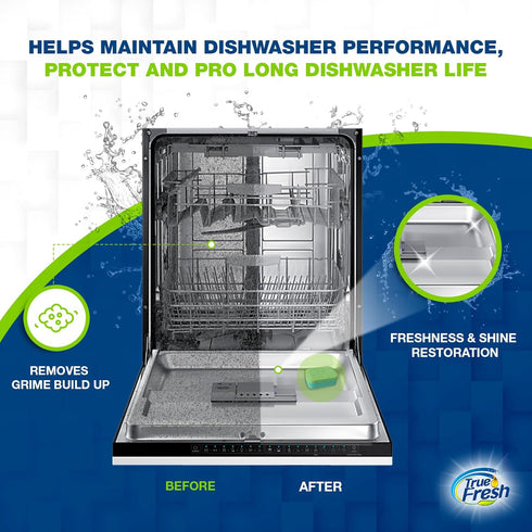 True Fresh Dishwasher Cleaner & Deodorizer Tablets 18-Pack, 20g Each - Powerful Limescale & Odor Removal - Deep Clean for Sparkling Dishwashers - ...
