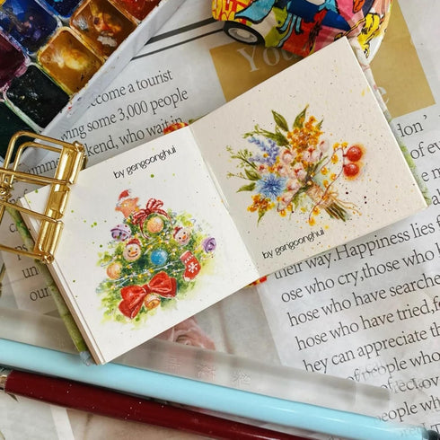 300gsm Mini Embroidery Cover Watercolor Sketchbook (2.6" x 2.4"), Travel Diary Handbook Book, Journal Watercolor Sketching, Gift for Artists and P...
