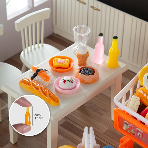 200Pcs Dollhouse Miniature Food Drinks Bottle Cooking Toys Kitchen Accessories Mini Play Fake Resin Pretend Game Party Tableware Bread Cake Ice Cr...
