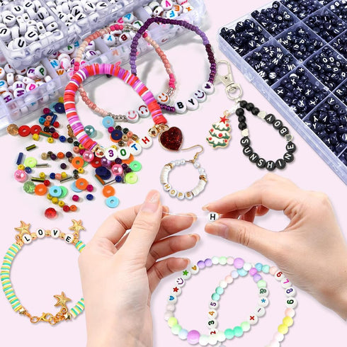 500PCS 4x7mm Acrylic Letter Beads F for Friendship Bracelets Jewelry Making, White Round Flat Acrylic with Colourful Alphabet Beads for DIY Crafts...