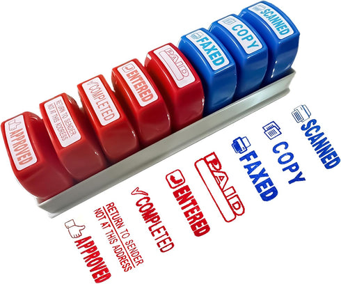 Self Inking Office Stamp Set for Approved Paid Completed Copy Faxed Scanned 8 PCS Stamps Busines Stamps Message Account Work Stamp...