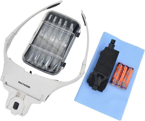 YOCTOSUN Head Mount Magnifier with 2 Led Professional Jeweler's Loupe Light Bracket and Headband are Interchangeable...
