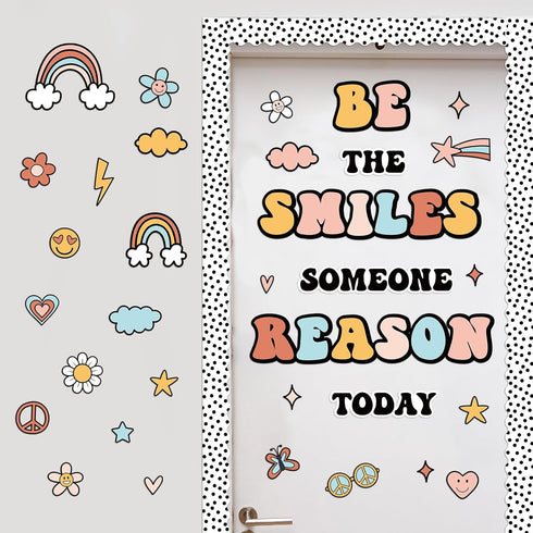 Classroom Bulletin Board Decoration Set Welcome Banner Wall Door Boho Hippie Groovy Classroom Decorations for Kindergarten Preschool Elementary Mi...