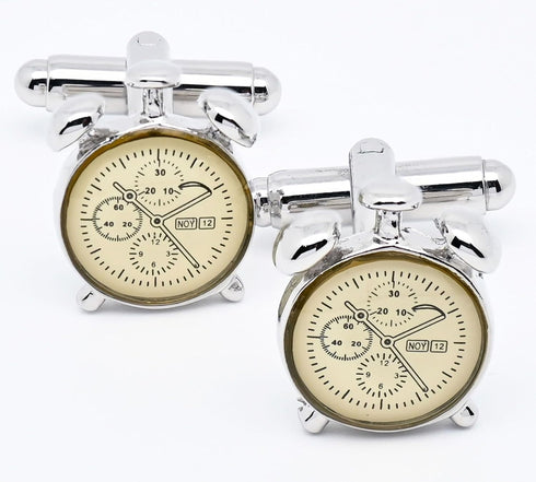 Cute Alarm Clock Cufflinks for Men In Gift Case Funny Wake-up Clock Silver Men's Cufflinks Set for Wedding Party Birthday Anniversary Dress...