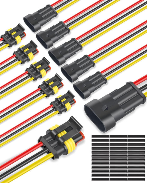 NAOEVO 3 Pin Connector Waterproof, 16 AWG 3 Wire Connectors, Automotive Electrical Connectors Male and Female Way With Heat Shrink Tubing for Car ...