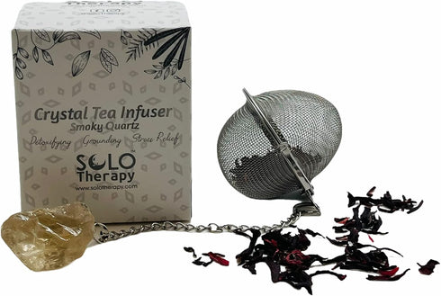 Crystal Tea Infuser, Smoky Quartz, Stainless Steel Ball Mesh Tea Strainer, Smoky Quartz Ball Tea Filter with Extended Chain Hook for Brew Fine Loo...