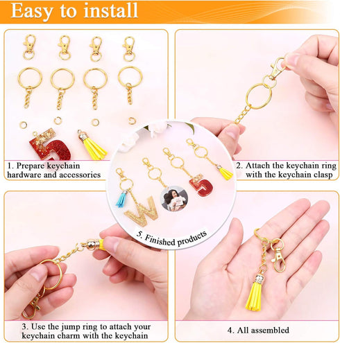 Keychain Rings for Crafts, Selizo 120pcs Gold Keychain Hardware Includes 60pcs Key Chain Hooks and 60pcs Key Rings for Keychains, Acrylic Blanks a...