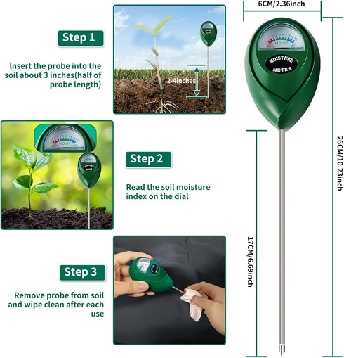 SZHLUX Moisture Meter Water Monitor Soil Hygrometer Sensor Care, Lawn, Farm, Indoor & Outdoor. (Plant Gifts for Gardeners), 10.23inch, Green...