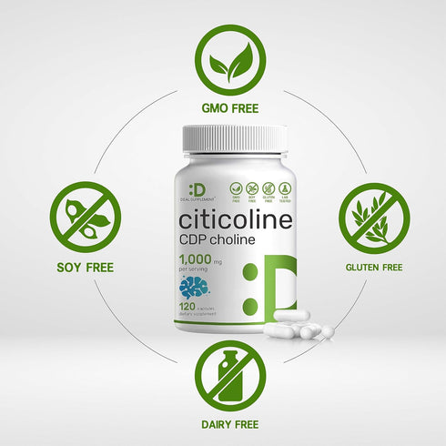 DEAL SUPPLEMENT Citicoline CDP Choline, 1,000mg Per Serving, 120 Capsules – Extra Strength Choline Supplements – Nootropic B Vitamin Properties – ...