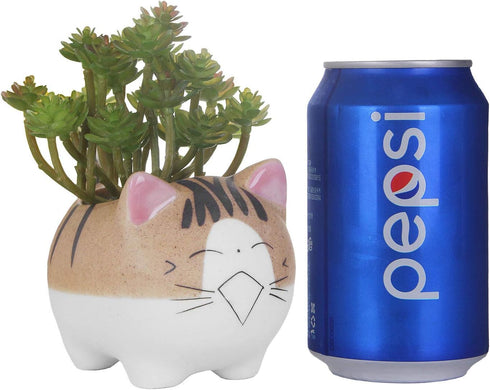 VanEnjoy 4.7 inch Large Version Cat Succlent Pots Cat Pot, with Drainage Hole, Flower Pot, Handmade Ceramic Ornaments Cat Gifts for Cat Lovers Off...