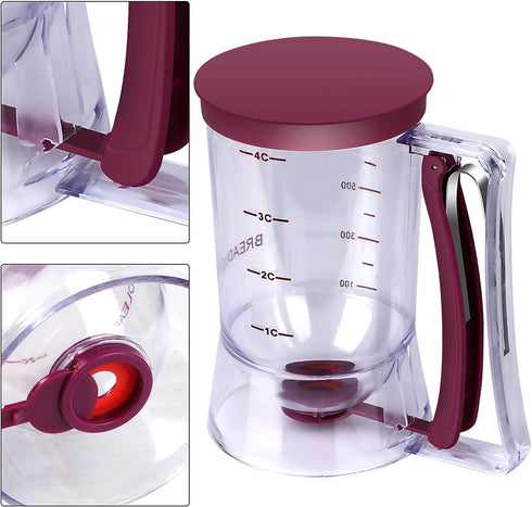 BBSTARZ Pancake Batter Dispenser – 4-Cup Batter Dispenser with Squeeze Handle & Measuring Marks for Pancakes, Waffles, Muffins, Crepes & Cupcakes ...