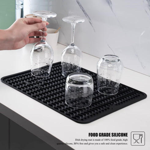 Silicone Dish Drying Mat, Non-Slip Easy Clean Sink Mat Large Heat-resistant Dish Drainer Mat for Kitchen Counter, Sink, Refrigerator or Drawer lin...