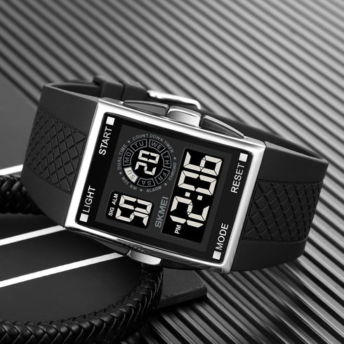 Men's Luminous Square Digital Sports Watch Waterproof Countdown Multi-Function Watch...