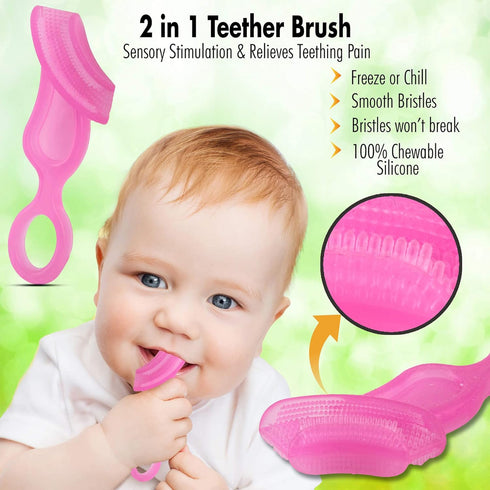 Brilliant Oral Care Baby’s First Toothbrush, Smooth Silicone Bristles Gently Clean Tender Teeth and Gums, for Ages 4+ Months, Pink, 1 Pack...