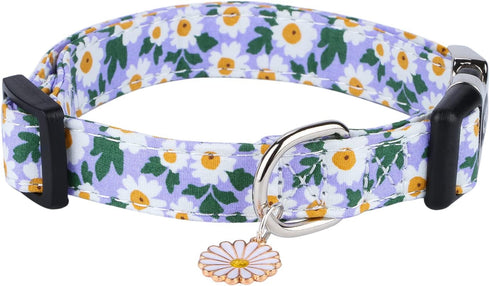 Cotton Dog Collar for Small Medium Large Dogs,Girl Dog Collar with Quick-Release Buckle,Flowers Soft Adjustable Pet Collar (Medium, Blue Daisy)...