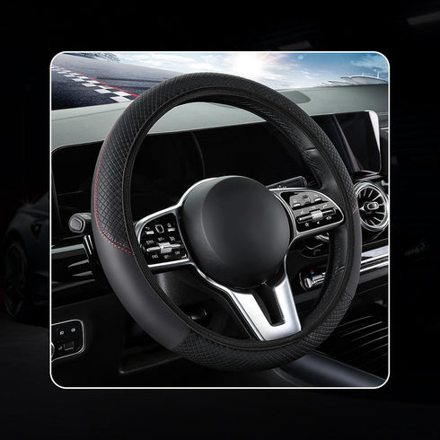 1 PC Car Steering Wheel Cover, Elastic Non-Inner Ring 3D Textured Leather Cover for All Seasons, Anti-Slip Easy-Grip Protection for 14.9" Steering...