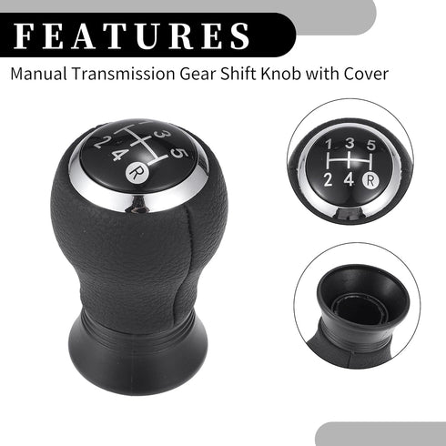 5 Speed Manual Gear Shift Knob - Car Gearbox Stick Shifter Lever Knob - for Toyota Yaris 2005-2010 Plastic Faux Leather Black Silver Tone - 1 Pc...