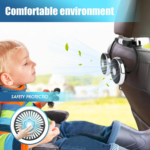 Car Fan, 12V Cooling Fans for Backseat with Little Night Light, Headrest 360° Rotatable Dual Head Back Seat Fan 3 Speed Adjust Vehicles Rear Seat ...