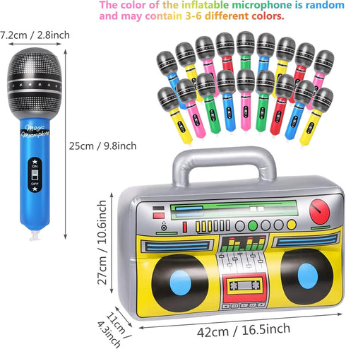 18 Pcs Inflatable Microphones 1 Pc Blow up Boombox for 80s 90s Party Decorations, 80s 90s Party Favors Decor Supplies Inflatable Musical Party Pro...