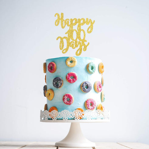 Happy 100 Days Cake Topper,Baby's 100 Days Celebration Party Decorations? Double Sided Gold Glitter ?...