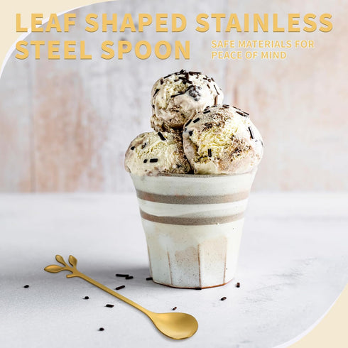 20 Pack Stainless Steel Leaf Coffee Spoon Tableware Dessert Spoons, Stirring, Mixing, Sugar, Stir, Ice Cream, Cake, Teaspoon 4.7 inch Gold...