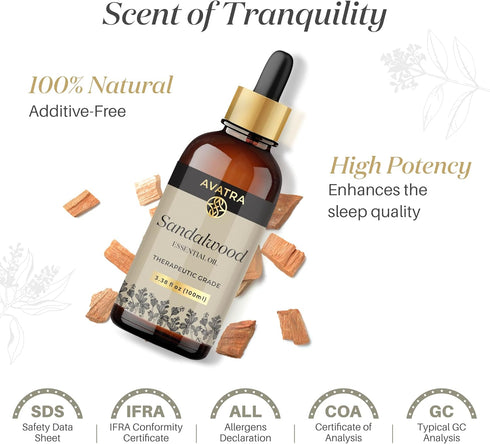 Avatra Sandalwood Essential Oil for Skin, Aromatherapy, & Diffuser | Natural Oil for Humidifier, Soap, & Candle Making | Premium Grade with Glass ...