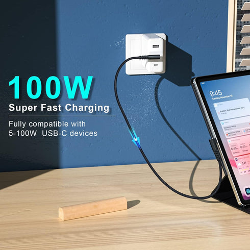 USB C to USB C Cable 100W 1ft 3 Pack 90 Degree Type C Cable Nylon Braided Right Angle USBC Fast Charging Cable Compatible with MacBook Pro 2021, i...