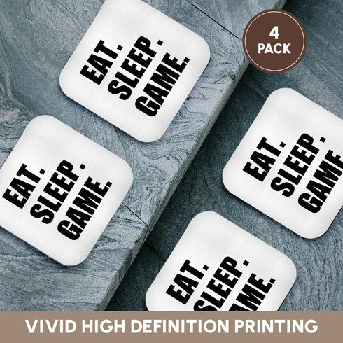 3dRose cst_180406_1 Eat Sleep Game-Fun Gifts for Gamers-Black Text-Video Pro-Gamer-Soft Coasters, Set of 4...