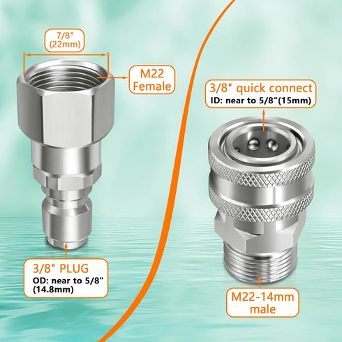 Boltigen Pressure Washer Swivel Adapter Set, M22-14mm to 3/8'' Quick Connect Kit, Disconnect Swivel for Power Washer Hose, 360 Degree Swivel, 5000...