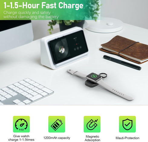 Portable Wireless Charger for Apple Watch, Compact Magnetic iWatch Charger 1200mAh Power Bank Keychain Style, Apple Watch Accessories Compatible f...